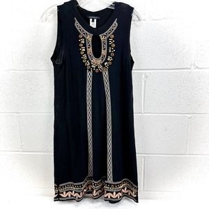 Nanette Lepore Black Sleeveless Beaded Embroidered Geo Dress Women’s Sz S